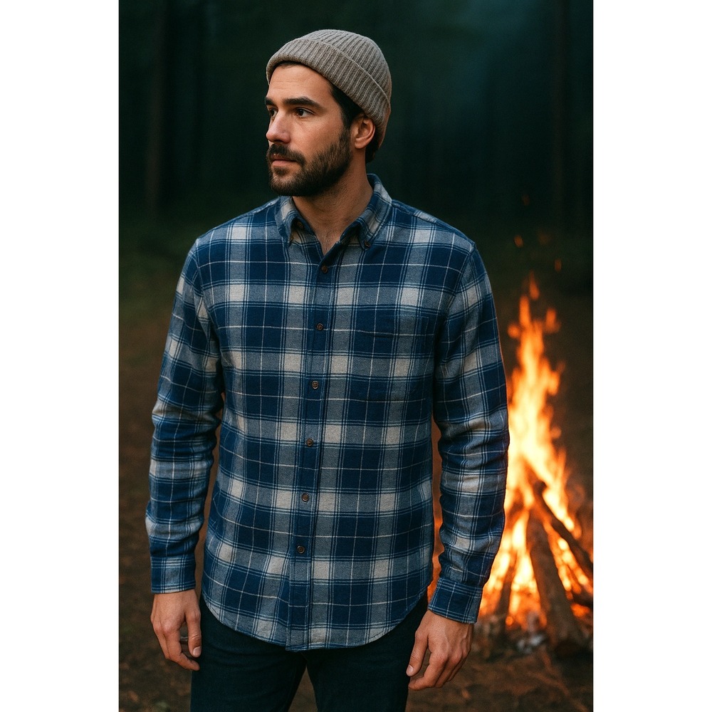 Chaps‎ Performance Blue Plaid Flannel Shirt Men's Large L/S Cotton Rustic Preppy